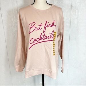 NEW Wildfox But First Cocktails Pink Statement Sweatshirt Medium